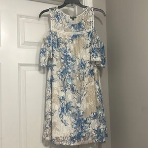 Blue floral off the shoulder dress